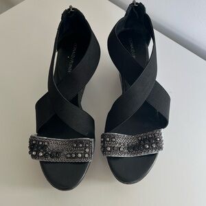 Donald J. Pliner Black and Silver Leather Espadrills/Wedge SIZE 8